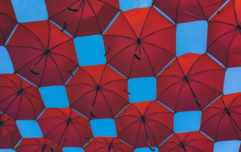 Red umbrellas